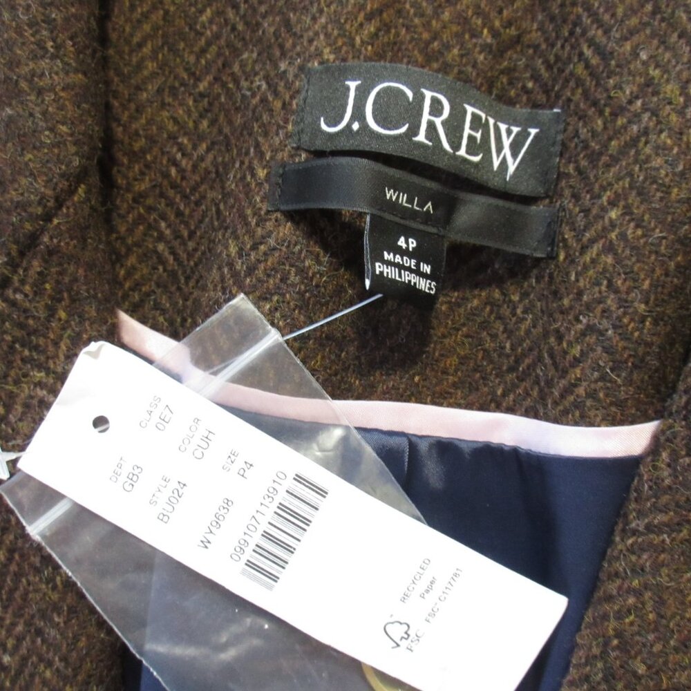 NWT J.Crew Willa Blazer in Brown Chocolate Umber Herringbone Wool Jacket 4P - Picture 3 of 6